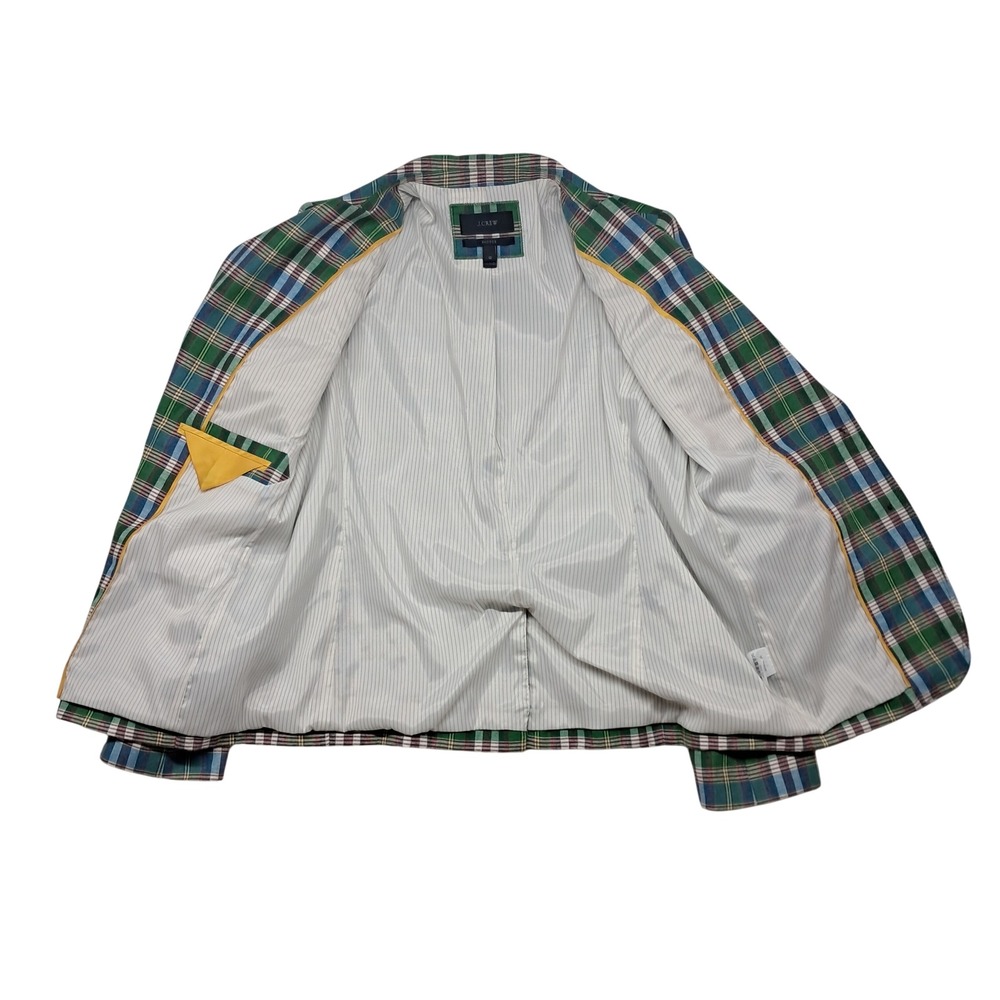 J. Crew Rhodes Blazer Jacket Womens 12 Green Plaid Cotton Linen Preppy Old Money - Picture 8 of 11